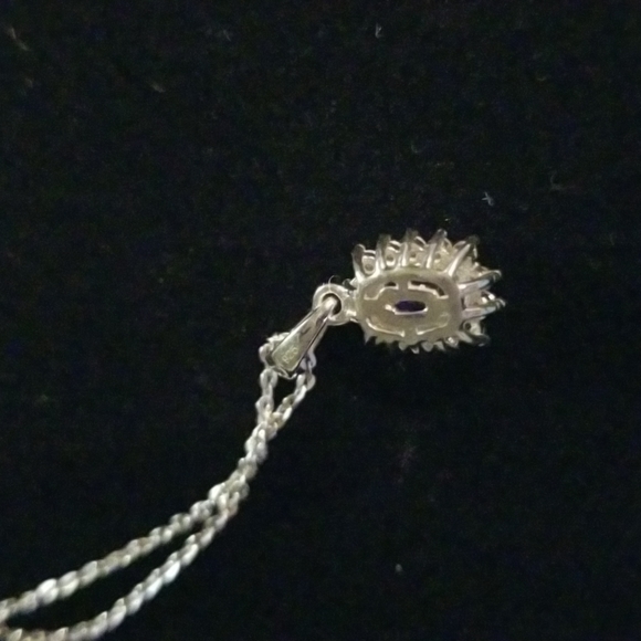 Tanzanite Natural White Zircon Halo Pendant Platinum over .925 Silver - Picture 16 of 16